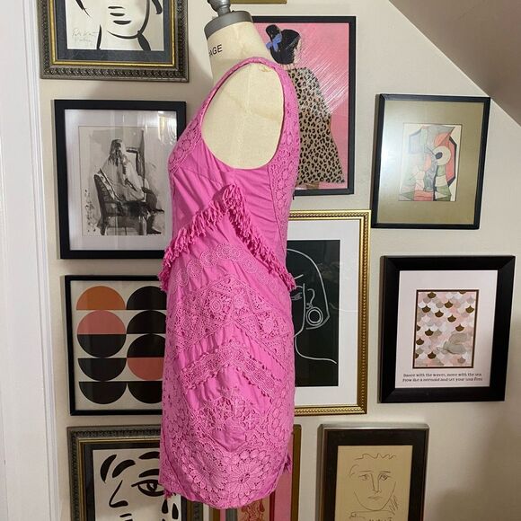 Tracy Reese Anthropologie Women’s Hot Pink Lace/Fringe Sheath Dress sz 4 - Picture 3 of 6